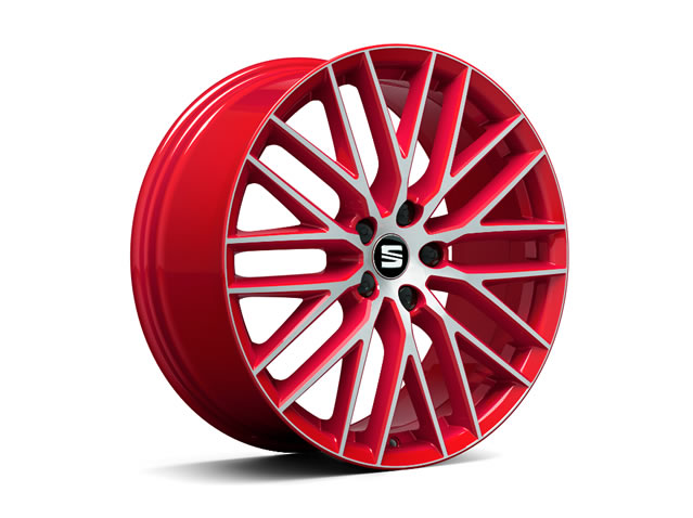 19” diamond cut alloy wheel with red background – Performance Pack